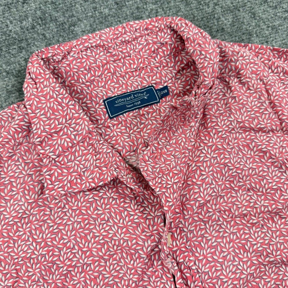Vineyard Vines Button Down Shirt 2XB‎ Red Leaf Print 100% Linen Men's